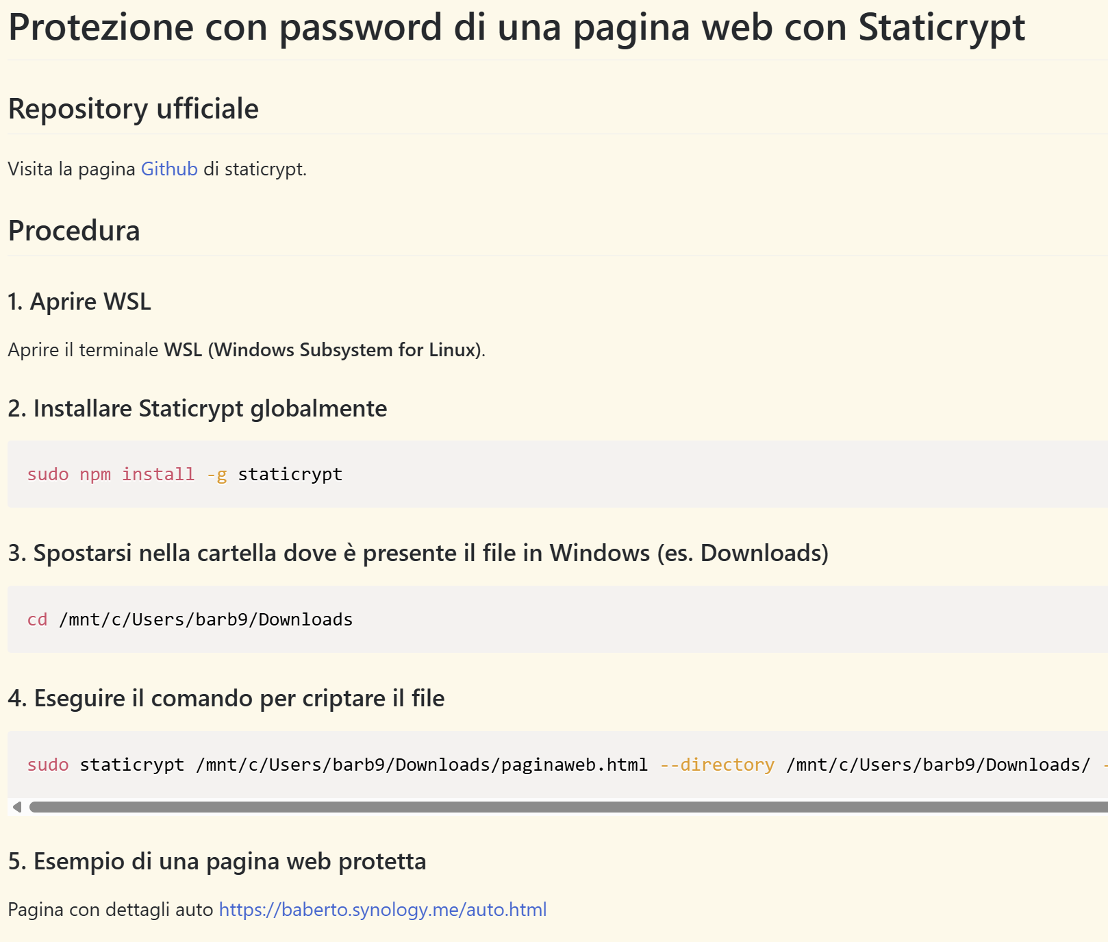Pagina istruzioni protezione